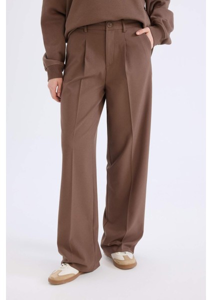 Klasik Kumaş Palazzo Pantolon Wide Leg Geniş Bol Paça Çift Cepli Yüksek Bel Standart Boy Basic Düz D4360AX25SP