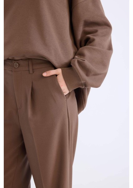 Klasik Kumaş Palazzo Pantolon Wide Leg Geniş Bol Paça Çift Cepli Yüksek Bel Standart Boy Basic Düz D4360AX25SP