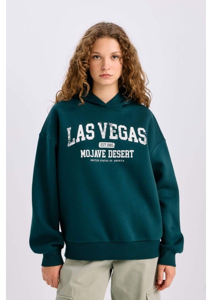Regular Fit Kapüşonlu Baskılı Kalın Sweatshirt E3331AXNS