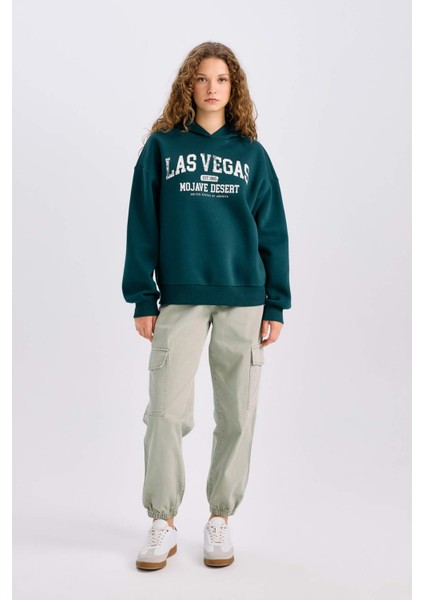Regular Fit Kapüşonlu Baskılı Kalın Sweatshirt E3331AXNS