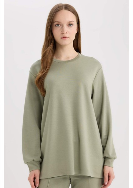 Regular Fit Bisiklet Yaka Basic Düz Tesettür Sweatshirt Tunik D4598AX25SP