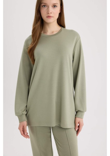 Regular Fit Bisiklet Yaka Basic Düz Tesettür Sweatshirt Tunik D4598AX25SP