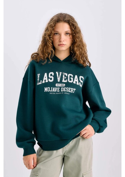Regular Fit Kapüşonlu Baskılı Kalın Sweatshirt E3331AXNS