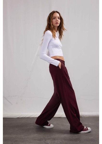 Wide Leg Klasik Kumaş Pantolon Geniş Bol Paça Çift Cepli Yüksek Bel Standart Boy Basic Düz D4360AX25SP
