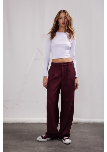 Wide Leg Klasik Kumaş Pantolon Geniş Bol Paça Çift Cepli Yüksek Bel Standart Boy Basic Düz D4360AX25SP