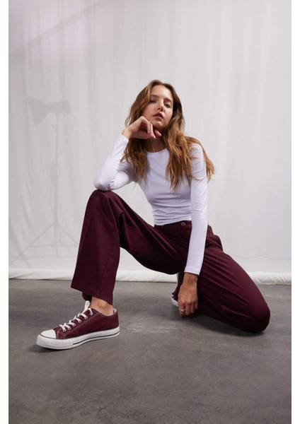 Wide Leg Klasik Kumaş Pantolon Geniş Bol Paça Çift Cepli Yüksek Bel Standart Boy Basic Düz D4360AX25SP