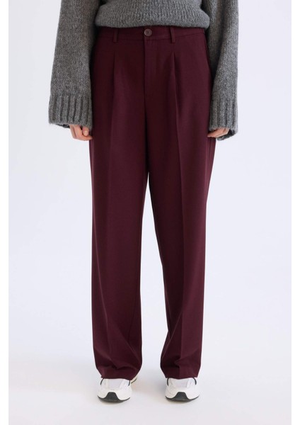 Wide Leg Klasik Kumaş Pantolon Geniş Bol Paça Çift Cepli Yüksek Bel Standart Boy Basic Düz D4360AX25SP