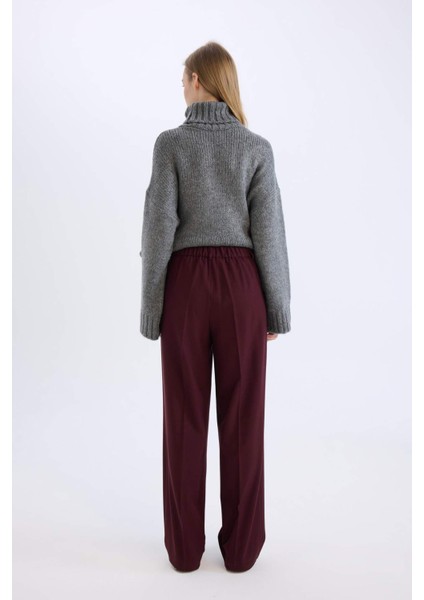 Wide Leg Klasik Kumaş Pantolon Geniş Bol Paça Çift Cepli Yüksek Bel Standart Boy Basic Düz D4360AX25SP