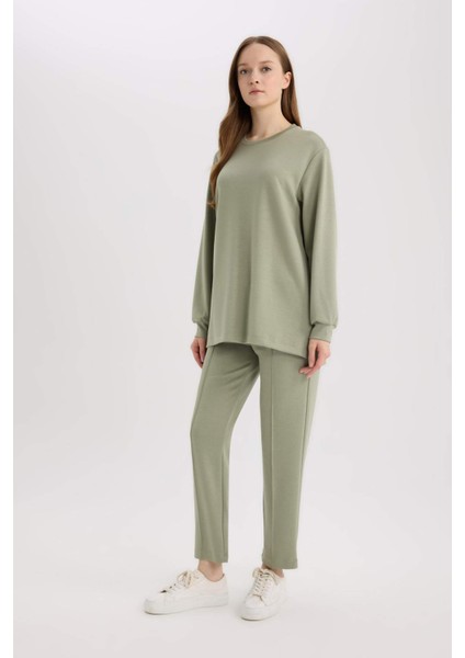 Regular Fit Beli Lastikli Cepli Basic Düz Pantolon E1954AX25SP