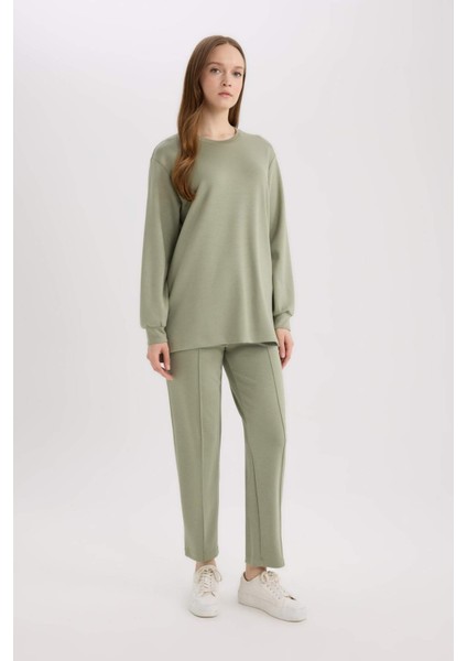 Regular Fit Beli Lastikli Cepli Basic Düz Pantolon E1954AX25SP