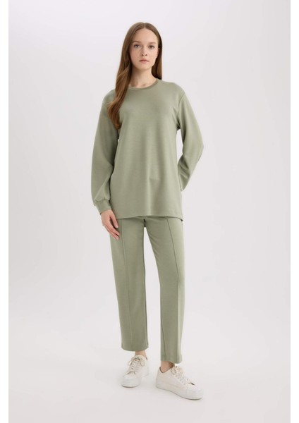Regular Fit Beli Lastikli Cepli Basic Düz Pantolon E1954AX25SP