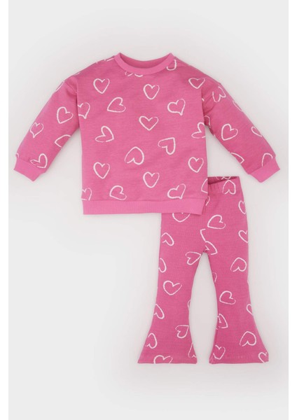 Kız Bebek 2'li Takım Bisiklet Yaka Sweatshirt Beli Lastikli İspanyol Paça Alt D8350A525SP