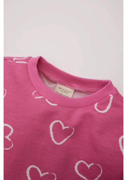 Kız Bebek 2'li Takım Bisiklet Yaka Sweatshirt Beli Lastikli İspanyol Paça Alt D8350A525SP