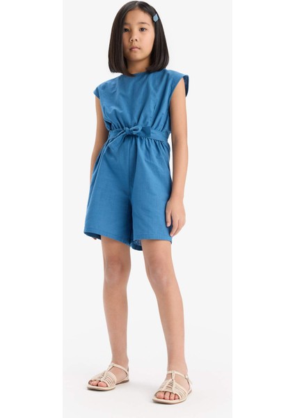 Kız Çocuk Bağlamalı Pamuklu Kolsuz Kısa Tulum E3837A825HS