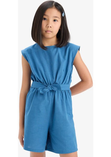 Kız Çocuk Bağlamalı Pamuklu Kolsuz Kısa Tulum E3837A825HS