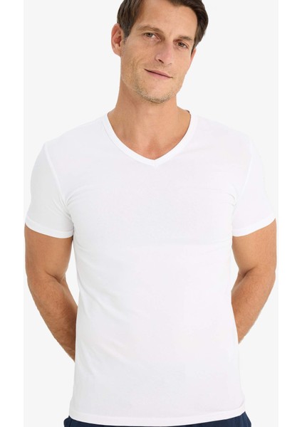 Slim Fit Dar Kesim V Yaka Basic Düz Üst L4884AZ25SP