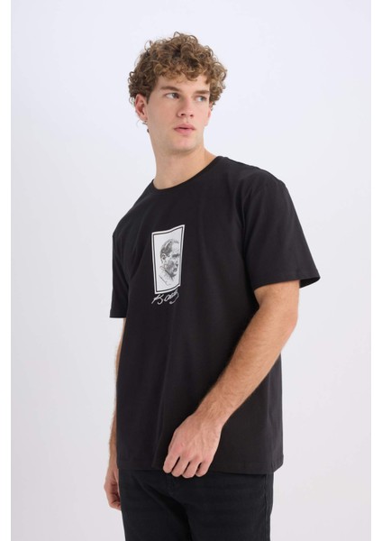 %100 Pamuk Regular Fit Bisiklet Yaka Atatürk Baskılı Kısa Kollu Tişört E5053AX24AU