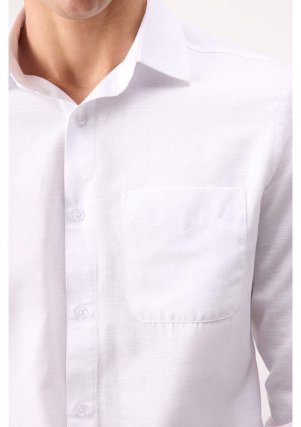 Modern Fit Polo Yaka Basic Düz Uzun Kollu Beyaz Gömlek E5045AX25SM