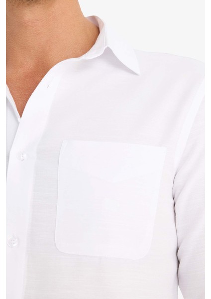 Modern Fit Polo Yaka Basic Düz Uzun Kollu Beyaz Gömlek E5045AX25SM