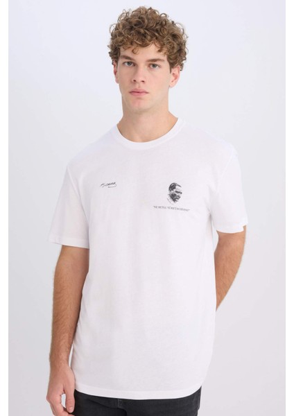 %100 Pamuk Regular Fit Bisiklet Yaka Atatürk Baskılı Kısa Kollu Tişört E5054AX24AU