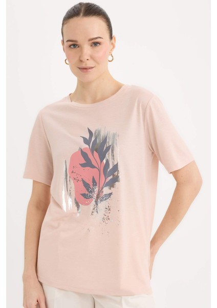 Regular Fit Bisiklet Yaka Baskılı Kısa Kollu Tişört E0917AX25SP