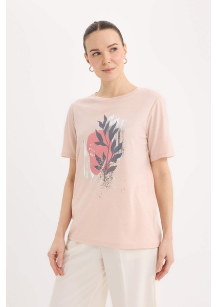 Regular Fit Bisiklet Yaka Baskılı Kısa Kollu Tişört E0917AX25SP