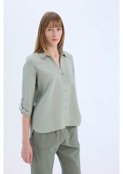 Regular Fit Basic Düz Uzun Kollu Gömlek M9407AZ25SP