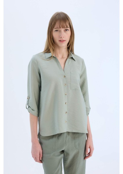 Regular Fit Basic Düz Uzun Kollu Gömlek M9407AZ25SP