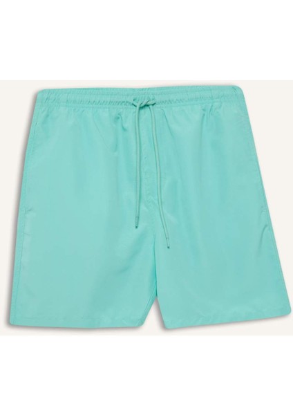 Regular Fit Kısa Boy Cepli File Astarlı Beli Bağcıklı Düz Hafif Kumaş Deniz Şortu E5133AXNS