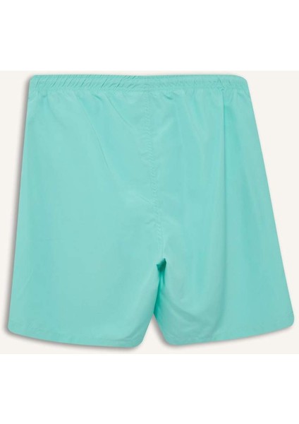 Regular Fit Kısa Boy Cepli File Astarlı Beli Bağcıklı Düz Hafif Kumaş Deniz Şortu E5133AXNS