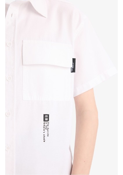 Erkek Çocuk Oversize Geniş Kalıp Polo Yaka Baskılı Poplin Kısa Kollu Gömlek E5034A825SM