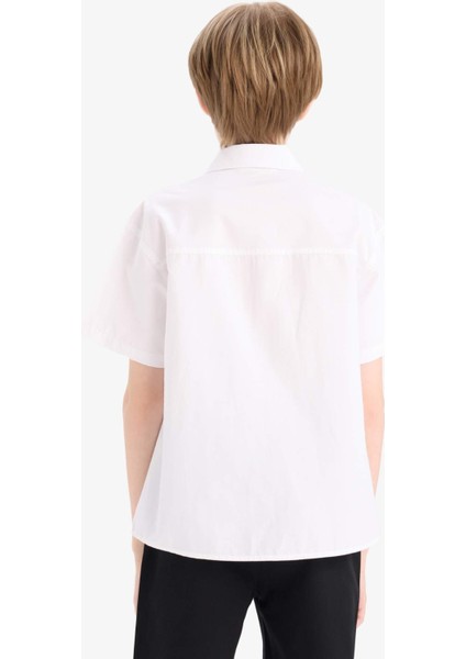 Erkek Çocuk Oversize Geniş Kalıp Polo Yaka Baskılı Poplin Kısa Kollu Gömlek E5034A825SM