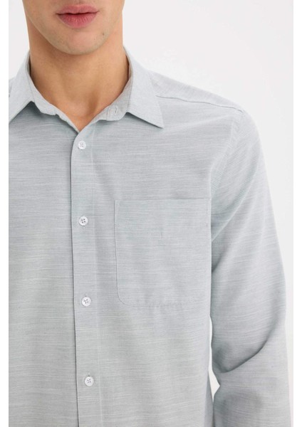 Modern Fit Polo Yaka Basic Düz Uzun Kollu Gömlek E5045AX25SM