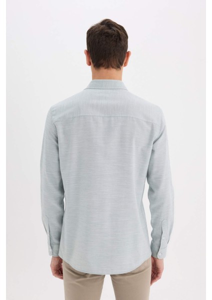 Modern Fit Polo Yaka Basic Düz Uzun Kollu Gömlek E5045AX25SM