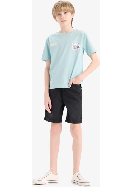 Erkek Çocuk Bisiklet Yaka Baskılı Kısa Kollu Tişört E5079A825SM