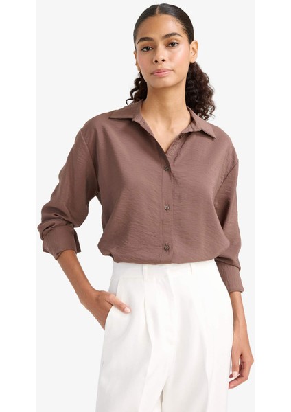 Oversize Geniş Kalıp Basic Düz Uzun Kollu Kırmızı Gömlek