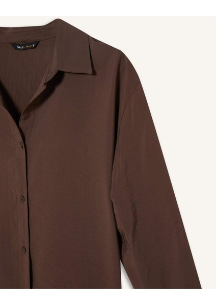 Oversize Geniş Kalıp Basic Düz Uzun Kollu Kırmızı Gömlek