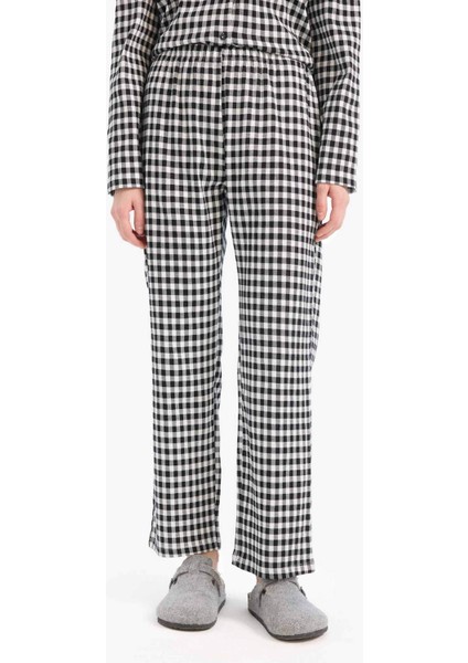 Pijama Takımı Kareli Uzun Kollu Üst Beli Lastikli Uzun Alt-Fall in Love E3464AX25SP
