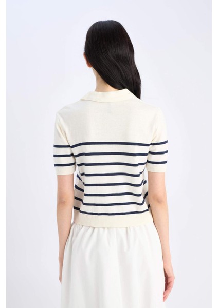Regular Fit Polo Yaka Çizgili Kısa Kollu Triko Tişört C4402AX25SP