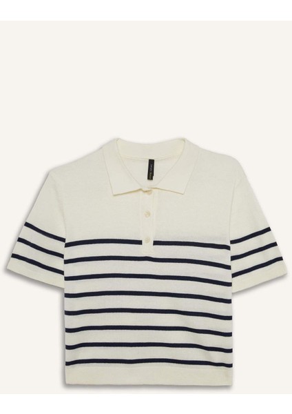 Regular Fit Polo Yaka Çizgili Kısa Kollu Triko Tişört C4402AX25SP