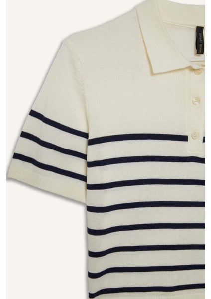 Regular Fit Polo Yaka Çizgili Kısa Kollu Triko Tişört C4402AX25SP
