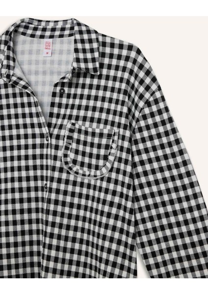 Pijama Takımı Kareli Uzun Kollu Üst Beli Lastikli Uzun Alt-Fall in Love E3464AX25SP