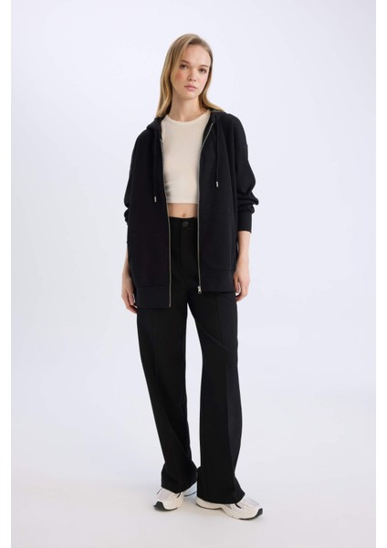 Oversize Geniş Kalıp Kapüşonlu Cepli Basic Düz Fermuarlı Sweatshirt V4233AZ25SP