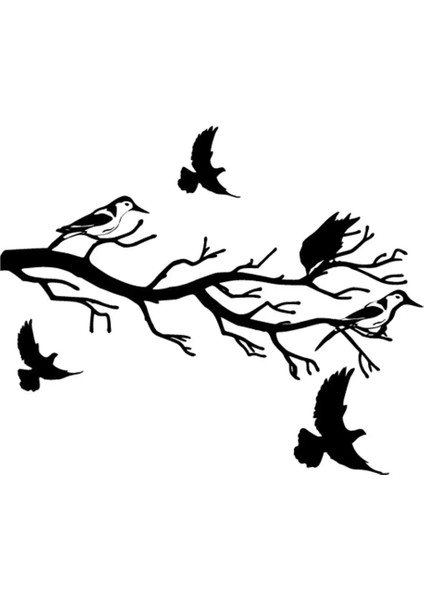 Dala Konmuş Kuşlar Oto Özel Yeni Sticker Siyah 25 x 20 cm