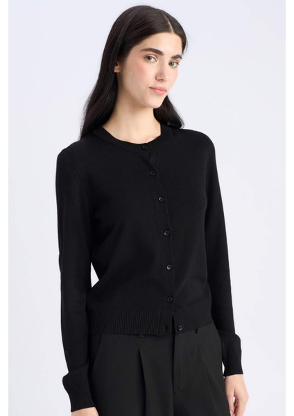 Regular Fit Bisiklet Yaka Basic Düz Düğmeli Triko Hırka D6282AX25SP