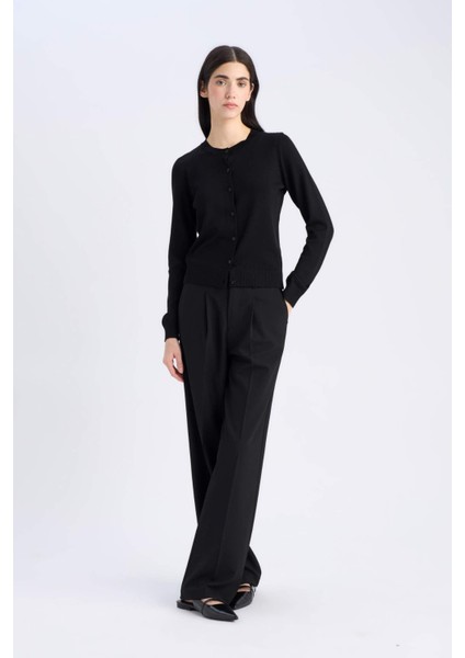 Regular Fit Bisiklet Yaka Basic Düz Düğmeli Triko Hırka D6282AX25SP