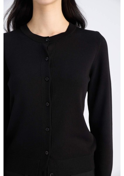 Regular Fit Bisiklet Yaka Basic Düz Düğmeli Triko Hırka D6282AX25SP