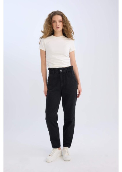 Paperbag Beli Lastikli Kısa Paça Bilek Boy Jean Pantolon D4309ax25sp