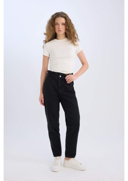 Paperbag Beli Lastikli Kısa Paça Bilek Boy Jean Pantolon D4309ax25sp