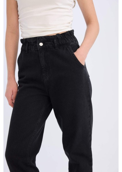 Paperbag Beli Lastikli Kısa Paça Bilek Boy Jean Pantolon D4309ax25sp